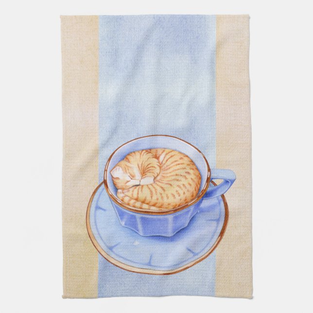 Cat in Coffee Tea Towel (Vertical)