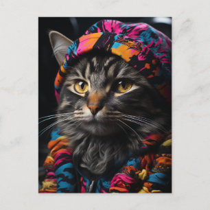 Cat in Colourful Retro Clothing Postcard