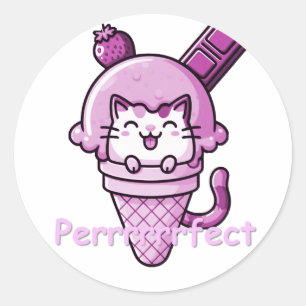Cat in Cone Perfect Pink Classic Round Sticker