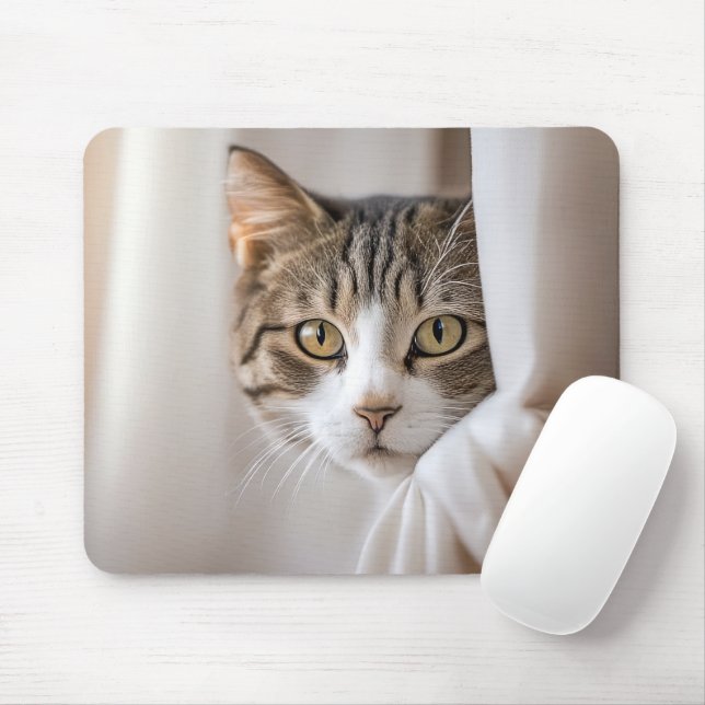 Cat In Curtains Mouse Mat (With Mouse)
