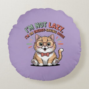 Cat in Energy Saving Mode Round Cushion