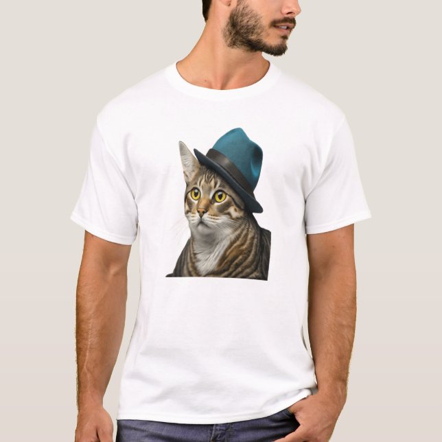 Cat in Fedora Men's Basic T-Shirt Design (Front)