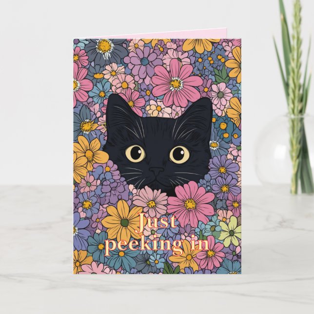 Cat in Flower Garden Design Greeting Card (Front)