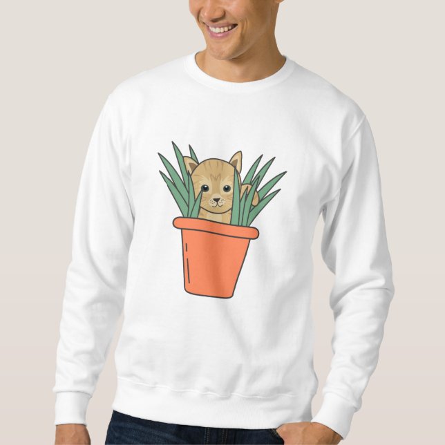 Cat In Flower Pot Funny Kitten In Plants Sweatshirt (Front)