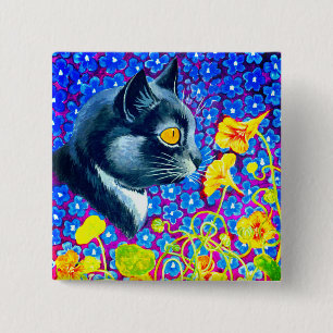 Cat in Flowers 15 Cm Square Badge