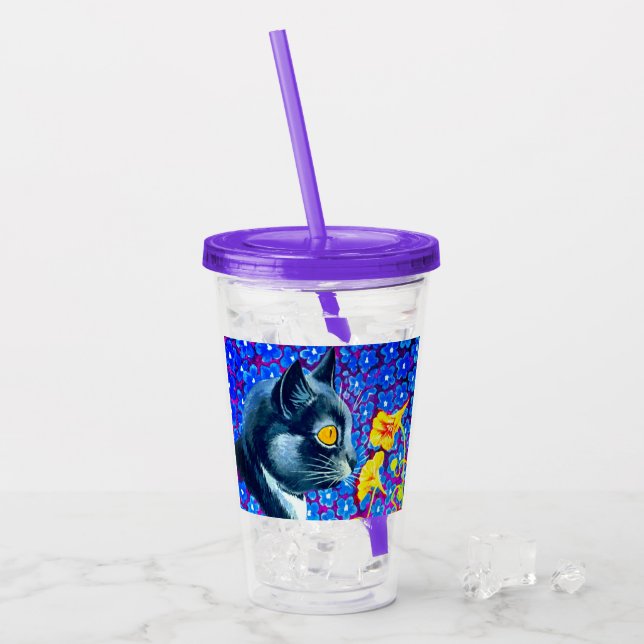Cat in Flowers Acrylic Tumbler (Front Ice)