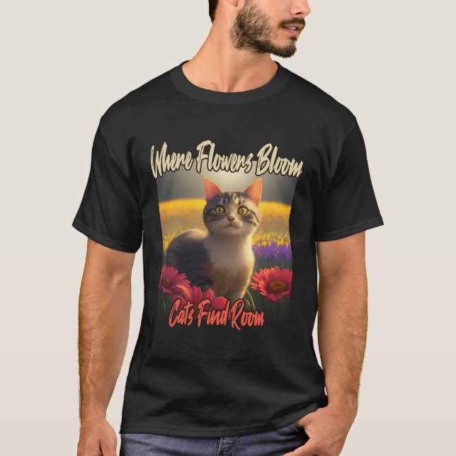 Cat In Flowers - Gardening Lover Gardener Cat T-Shirt (Front)