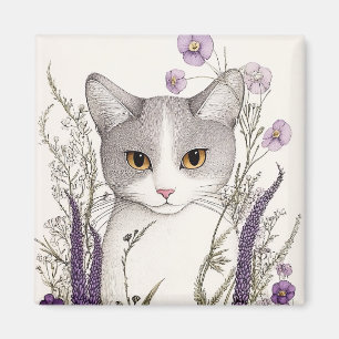 Cat in Flowers Magnet