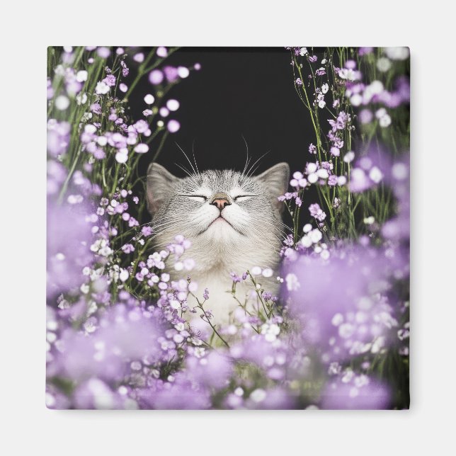 Cat in Flowers Magnet (Front)