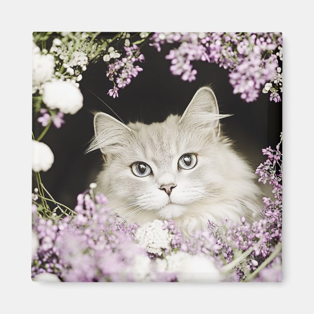 Cat in Flowers Magnet (Front)