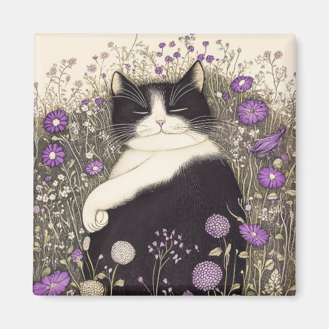 Cat in Flowers Magnet (Front)