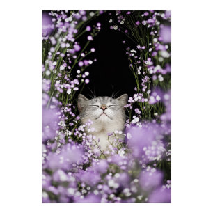 Cat in Flowers Poster