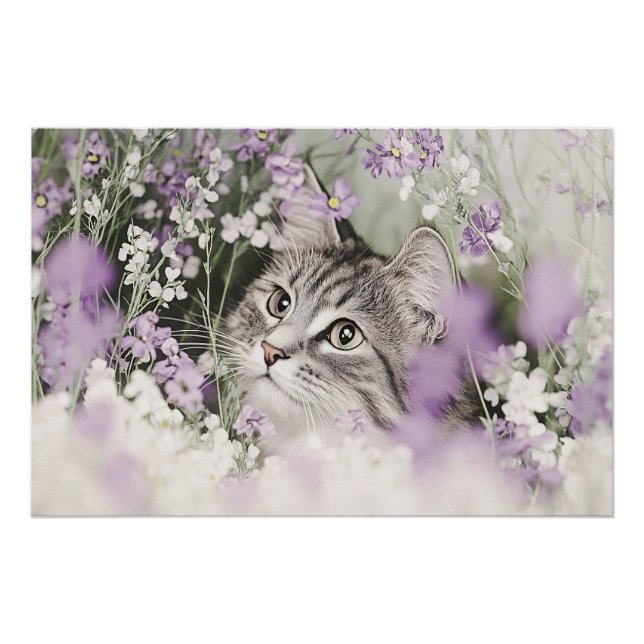 Cat in Flowers Poster (Front)