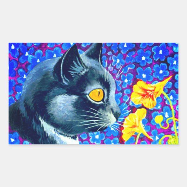 Cat in Flowers Rectangular Sticker (Front)