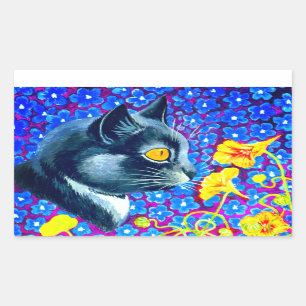 Cat in Flowers Rectangular Sticker