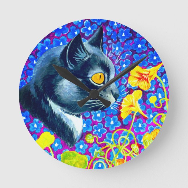 Cat in Flowers Round Clock (Front)