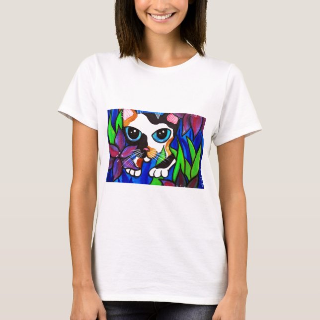 Cat In Flowers T-Shirt (Front)