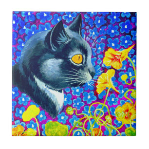 Cat in Flowers Tile