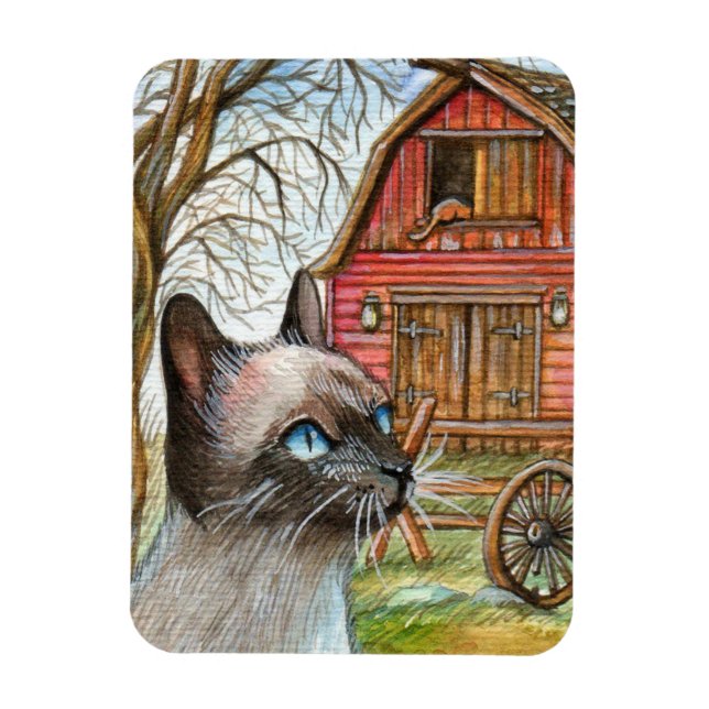 Cat in Front of Barn House Magnet (Vertical)