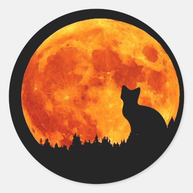 Cat in full orange Moon Classic Round Sticker (Front)