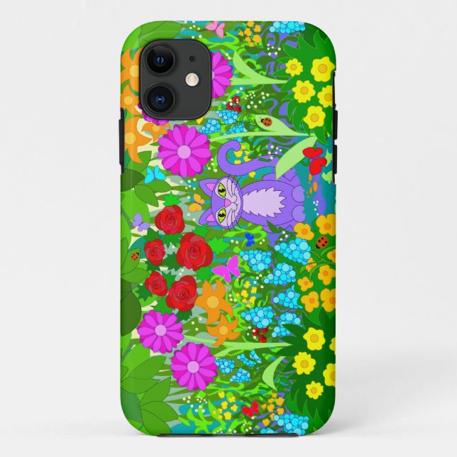 Cat in Garden Colourful Art Flowers Butterflies Case-Mate iPhone Case (Back)