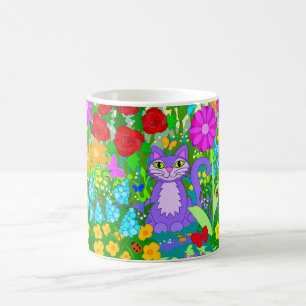 Cat in Garden Colourful Butterflies Fantasy Flower Coffee Mug