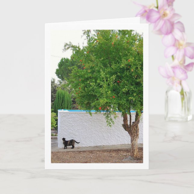 Cat in Garden Portrait Card (Orchid)