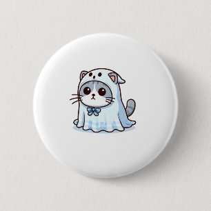 Cat in Ghost Costume for Halloween 6 Cm Round Badge