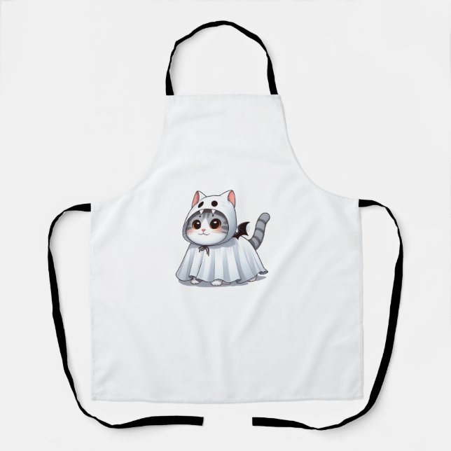 Cat in Ghost Costume for Halloween  Apron (Front)