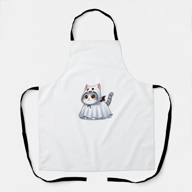 Cat in Ghost Costume for Halloween  Apron (Front)