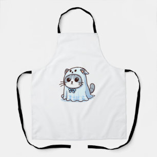 Cat in Ghost Costume for Halloween Apron