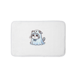 Cat in Ghost Costume for Halloween  Bath Mat