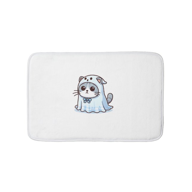 Cat in Ghost Costume for Halloween  Bath Mat (Front)