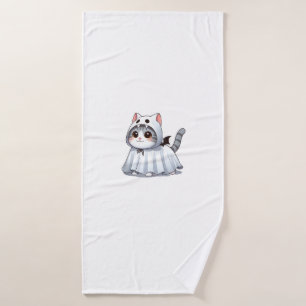 Cat in Ghost Costume for Halloween Bath Towel