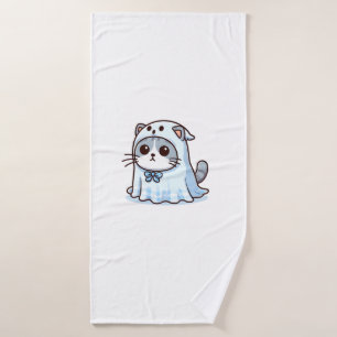 Cat in Ghost Costume for Halloween Bath Towel