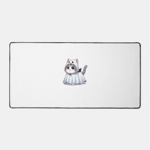 Cat in Ghost Costume for Halloween Desk Mat