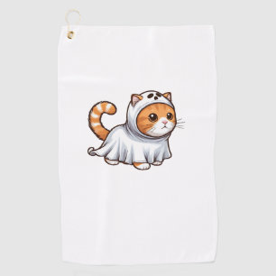 Cat in Ghost Costume for Halloween Golf Towel