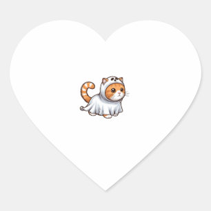 Cat in Ghost Costume for Halloween Heart Sticker