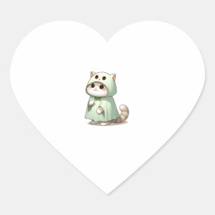 Cat in Ghost Costume for Halloween Heart Sticker