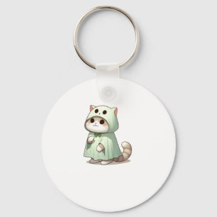 Cat in Ghost Costume for Halloween Key Ring