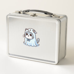 Cat in Ghost Costume for Halloween Metal Lunch Box