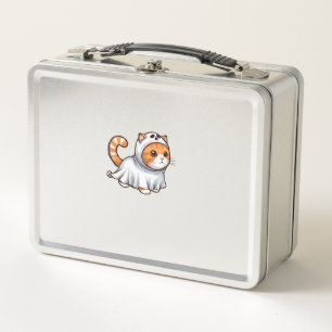 Cat in Ghost Costume for Halloween Metal Lunch Box