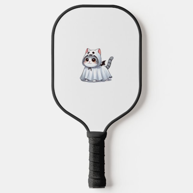Cat in Ghost Costume for Halloween  Pickleball Paddle (Front)