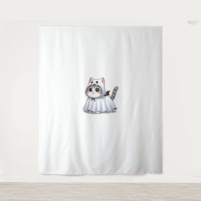Cat in Ghost Costume for Halloween  Tapestry (Front)
