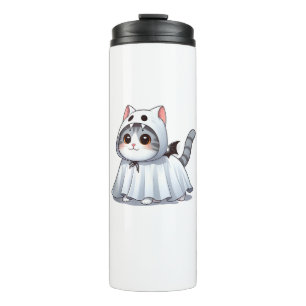Cat in Ghost Costume for Halloween  Thermal Tumbler