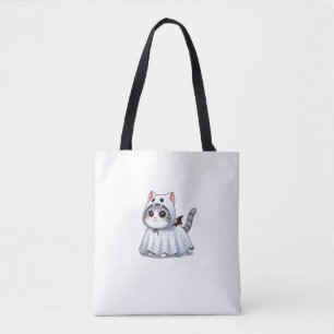 Cat in Ghost Costume for Halloween Tote Bag
