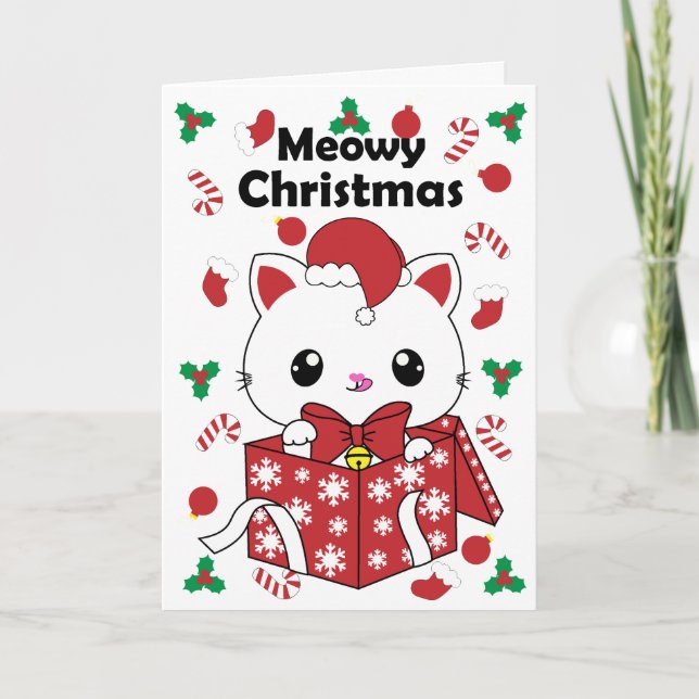 Cat in Gift Box Christmas Card (Front)
