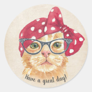 cat in glasses classic round sticker