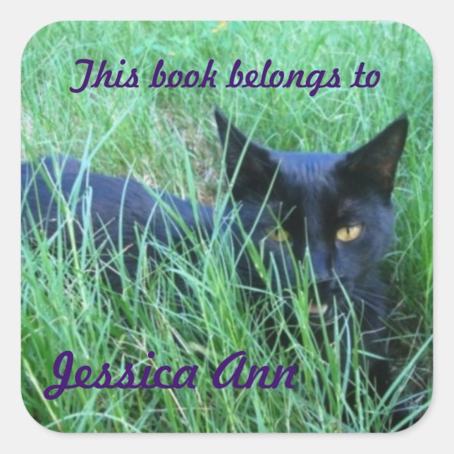 Cat in Grass Custom Book Plate Square Sticker (Front)