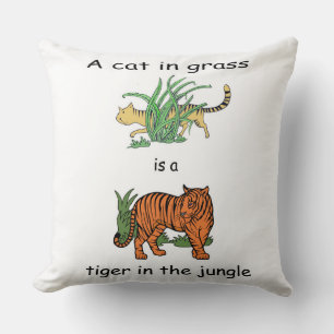 Cat in Grass is a Tiger in the Jungle Cushion